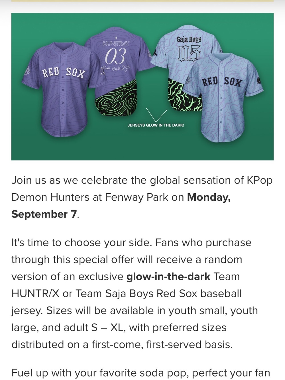 Red Sox KPop Demon Hunters HUNTR/X Jersey